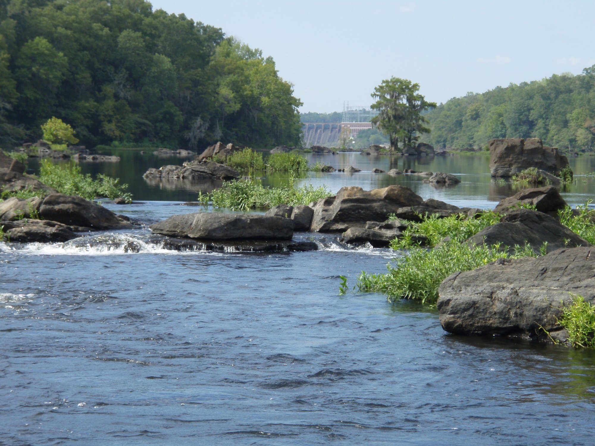 Rocky shoals of the Coosa River just below Jordan Dam, Elmore County, Alabama